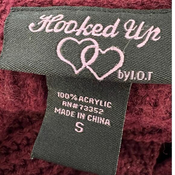 Hooked up burgundy ribbed knit open front cardigan lace up sides casual cozy - Picture 6 of 6